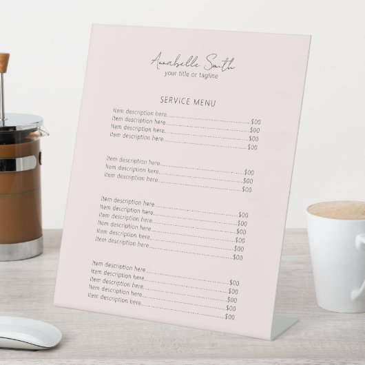シンプルエレガントミニマルモダン・ピンク価格表 台座サイン (インサイチュ)
