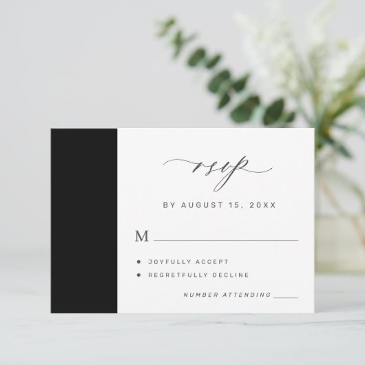 シンプルエレガントミニマル白黒結婚ズ 出欠カード (スタンド正面)