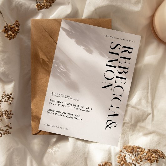 シンプルエレガントミニマル白黒結婚ズ 招待状