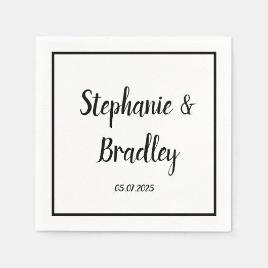 シンプルエレガントミニマル結婚ブラックスクリプト スタンダードカクテルナプキン (正面)