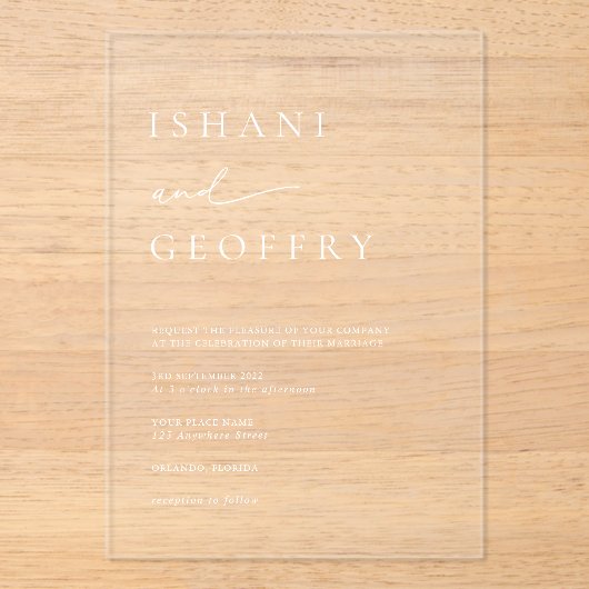 シンプルエレガントミニマル結婚主義 アクリル招待状 (正面)