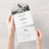 シンプルエレガントミニマル結婚写真 オールインワン招待状 (貼ってはがせる)
