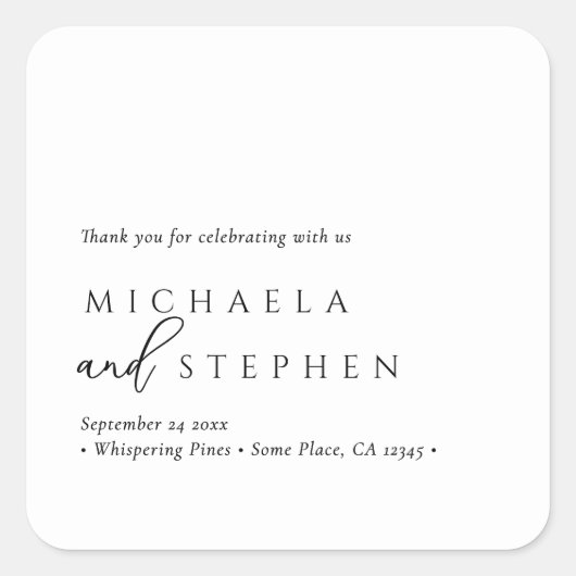 シンプルエレガントミニマル黒白結婚の スクエアシール (正面)