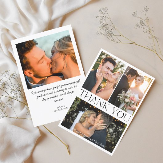 シンプルエレガントミニマル4枚の写真結婚のコラージュ サンキューカード