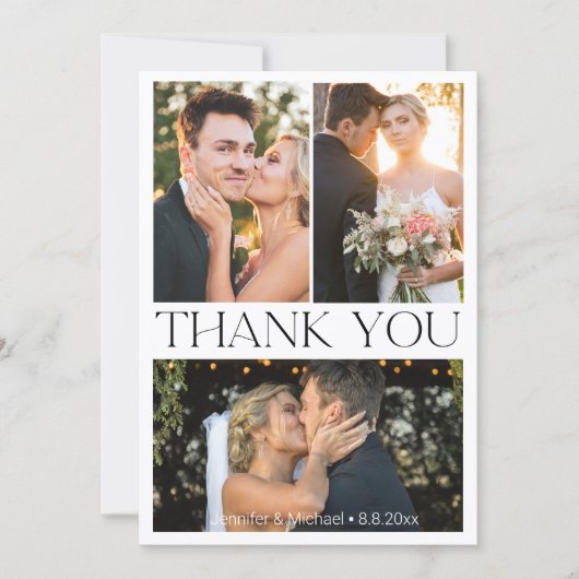 シンプルエレガントミニマル4枚の写真結婚のコラージュ サンキューカード (正面)