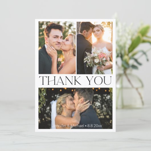 シンプルエレガントミニマル4枚の写真結婚のコラージュ サンキューカード (スタンド正面)
