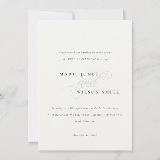 シンプルエレガントミニマルScript白黒結婚の 招待状 (正面)