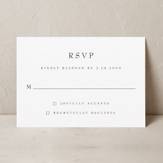 シンプルエレガントモダンクラシック結婚式RSVP 出欠カード