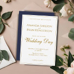 シンプルエレガントモダンゴールデン結婚スクリプト 招待状<br><div class="desc">優雅モダンな結婚式の招待状このシンプル結婚式招待状モダンは客素晴らしを招待状す結婚ることだ。文字は白いモダン背景の黄金の台本だ。すべてのカスタマイズ文字を簡単にカスタマイズでき、花嫁の名前、花婿の名前、日時、場所、招待状上の文字を変更または消去する。裏側は濃紺。</div>