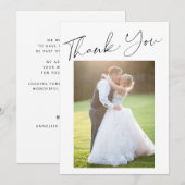 シンプルエレガントモダンスクリプト写真結婚の サンキューカード (正面/裏面)