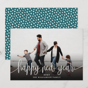 シンプルエレガントモダンタイポグラフィ新年  ティール（緑がかった色） シーズンカード