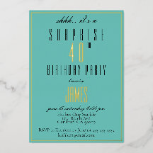 シンプルエレガントモダンティール（緑がかった色）ブラック40th Birthday Inv