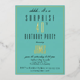 シンプルエレガントモダンティール（緑がかった色）ブラック40th Birthday Inv 箔招待状