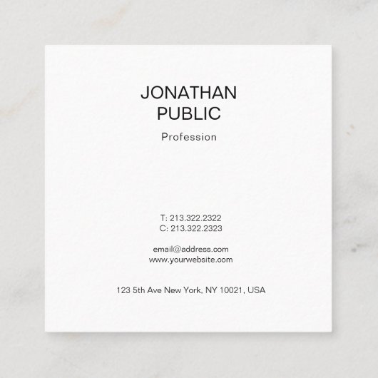 シンプルエレガントモダンデザインプロフェッショナルプレーン スクエア名刺 (裏面)