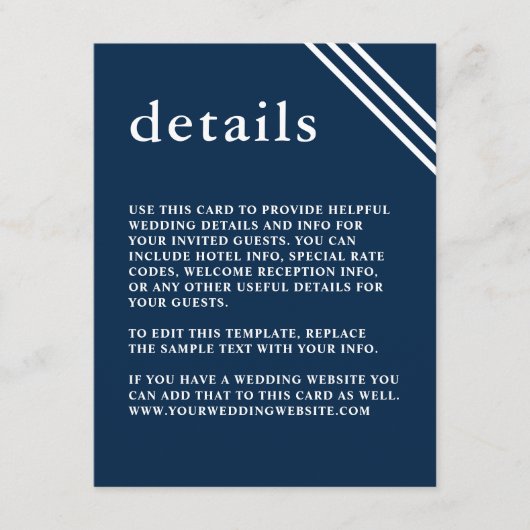 シンプルエレガントモダンネイビー結婚ブルー詳細 エンクロージャーカード (正面)