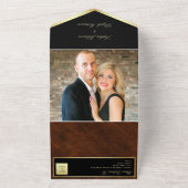 シンプルエレガントモダンブラック金ゴールド結婚ズ オールインワン招待状 (外側)