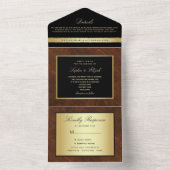 シンプルエレガントモダンブラック金ゴールド結婚ズ オールインワン招待状 (内側)