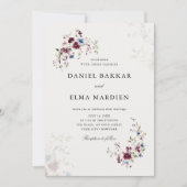 シンプルエレガントモダンブルグンディ・ボホフローラ結婚ズ 招待状 (正面)