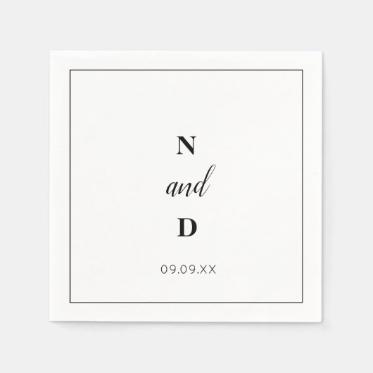 シンプルエレガントモダンモノグラム結婚ミニマル スタンダードカクテルナプキン (正面)