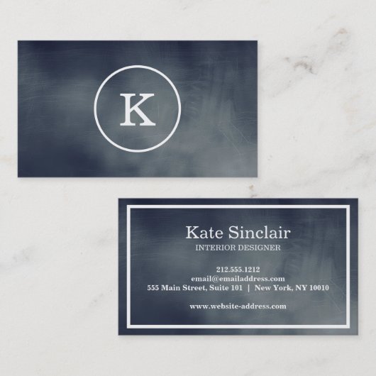 シンプルエレガントモダンモノグラム黒黒反 名刺 (正面/裏面)