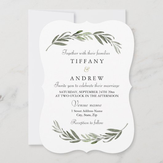 シンプルエレガントモダンリーフリース結婚ズ 招待状 (正面)