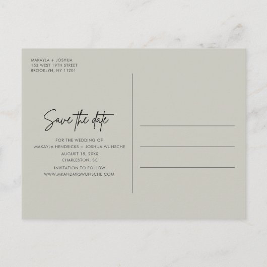 シンプルエレガントモダン写真の結婚式 案内ポストカード (裏面)