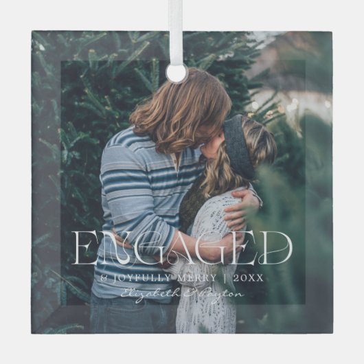 シンプルエレガントモダン婚約した写真 |クリスマス ガラスオーナメント (正面)