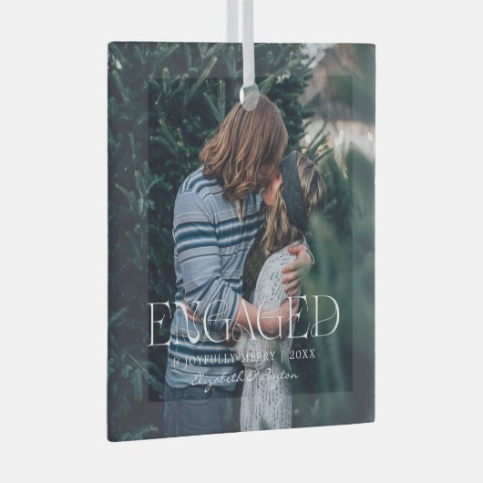 シンプルエレガントモダン婚約した写真 |クリスマス ガラスオーナメント (正面右)