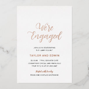 シンプルエレガントモダン婚約パーティバラ金ゴールド 箔招待状