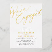 シンプルエレガントモダン婚約パーティ金ゴールド 箔招待状 (正面)