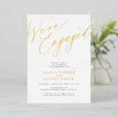 シンプルエレガントモダン婚約パーティ金ゴールド 箔招待状 (立ち正面)