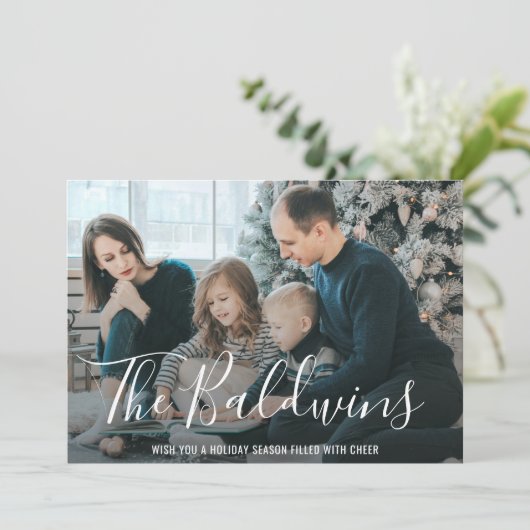 シンプルエレガントモダン家族の写真クリスマス シーズンカード (スタンド正面)