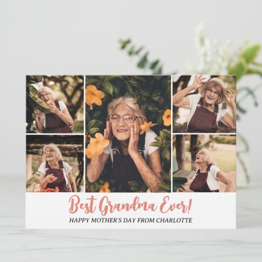 シンプルエレガントモダン母の日おばあちゃん5写真 シーズンカード (スタンド正面)