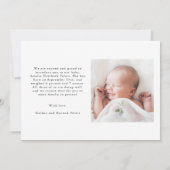 シンプルエレガントモダン生まれたばかりの誕生 案内状 (裏面)