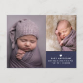 シンプルエレガントモダン男の赤ちゃんコラージュ誕生 案内ポストカード (正面)