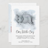 シンプルエレガントモダン男の赤ちゃん写真の発表 セーブザデート (正面/裏面)