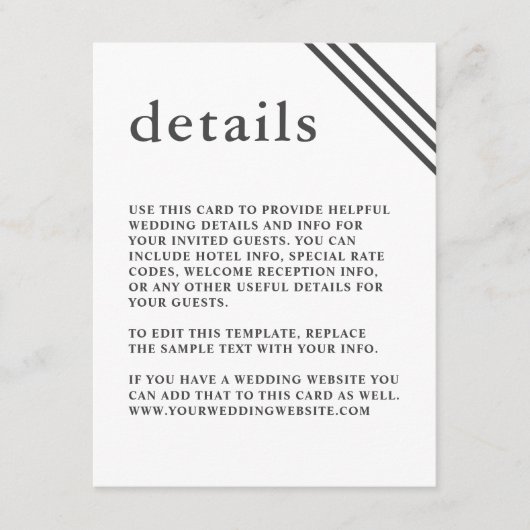 シンプルエレガントモダン白結婚詳細 エンクロージャーカード (正面)