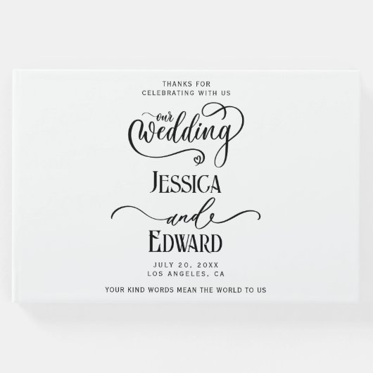 シンプルエレガントモダン白黒ミニマルスクリプト ゲストブック (正面)