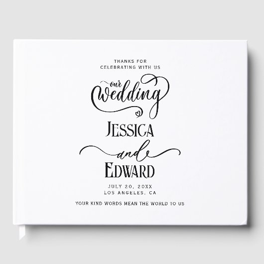 シンプルエレガントモダン白黒ミニマルスクリプト ゲストブック (正面)