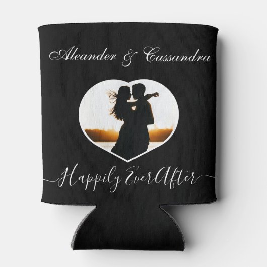 シンプルエレガントモダン白黒写真結婚の 缶クーラー (裏面)