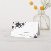 シンプルエレガントモダン白黒結婚フローラ プレイスカード (正面)