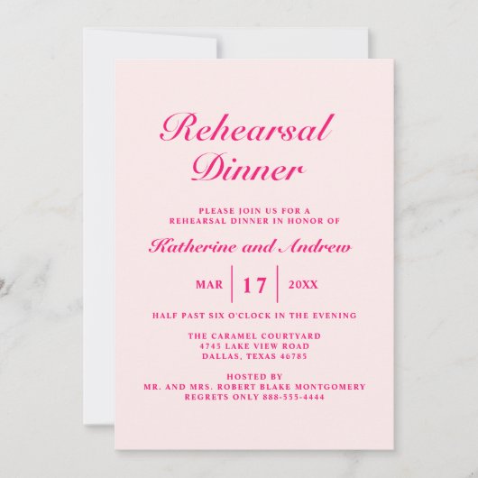 シンプルエレガントモダン結婚のリハのディナー 招待状 (正面)