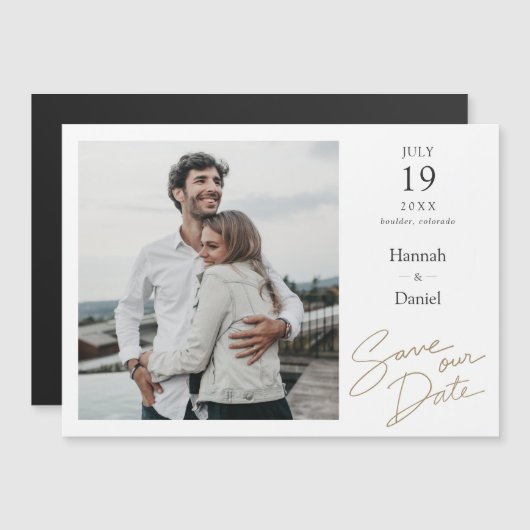 シンプルエレガントモダン結婚式の写真を保存 マグネット招待状 (正面/裏面)