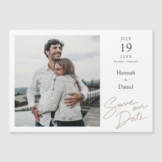 シンプルエレガントモダン結婚式の写真を保存 マグネット招待状 (正面)