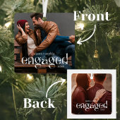 シンプルエレガントモダン編集可能カラー婚約した写真 メタルオーナメント