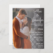 シンプルエレガントモダン脚本の色あせた写真結婚の 招待状 (正面/裏面)