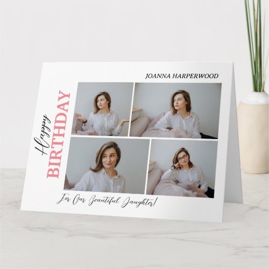 シンプルエレガントモダン誕生日スタイリッシュ4写真 カード (正面)
