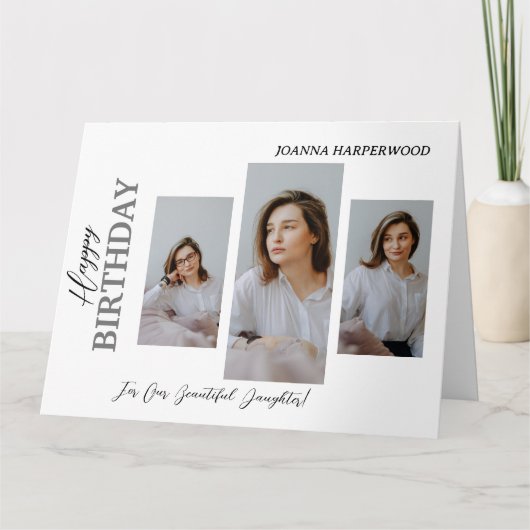 シンプルエレガントモダン誕生日スタイリッシュ4写真 カード (正面)