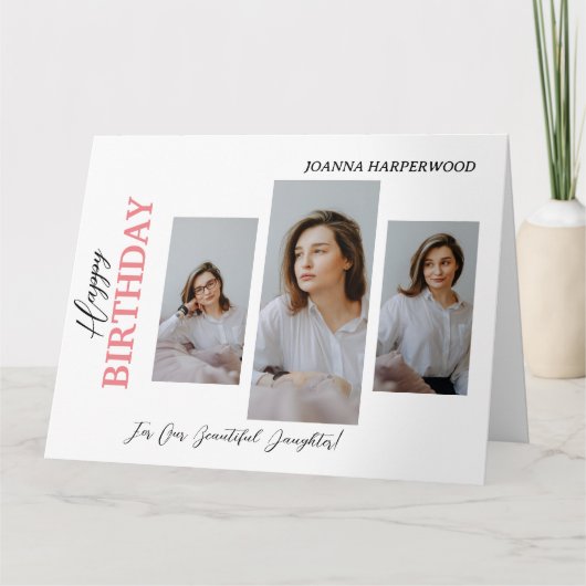 シンプルエレガントモダン誕生日スタイリッシュ4写真 カード (正面)