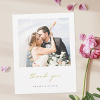 シンプルエレガントモダン金ゴールドスクリプトフォト結婚ズ